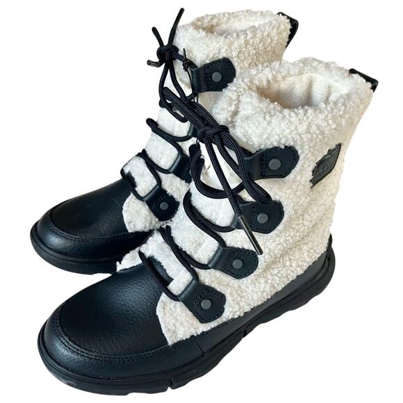 Sorel Women's Explorer II Joan Cozy Black White Sea Salt Boots size 6 - Picture 4 of 10
